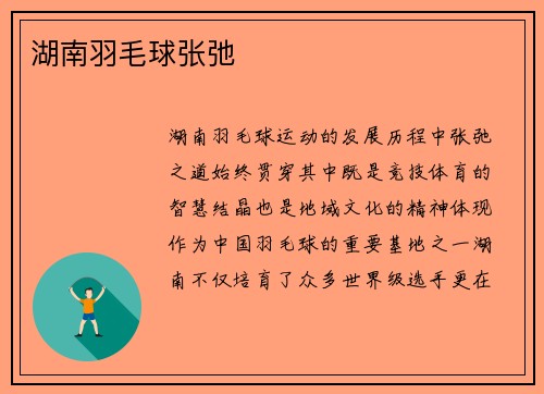 湖南羽毛球张弛