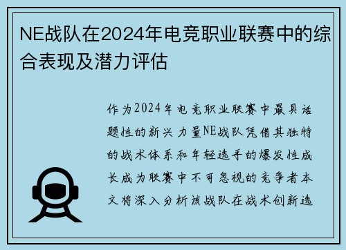NE战队在2024年电竞职业联赛中的综合表现及潜力评估
